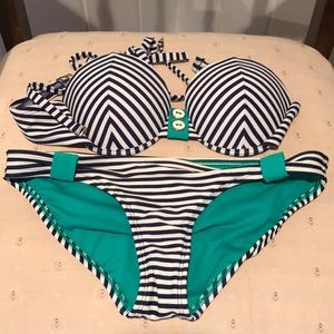 Xhilaration bikini Blue and White Striped size S